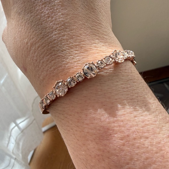 Givenchy Crystal Glass Diamond Rose Tone Gold Hinged Bangle Bracelet - Picture 2 of 6